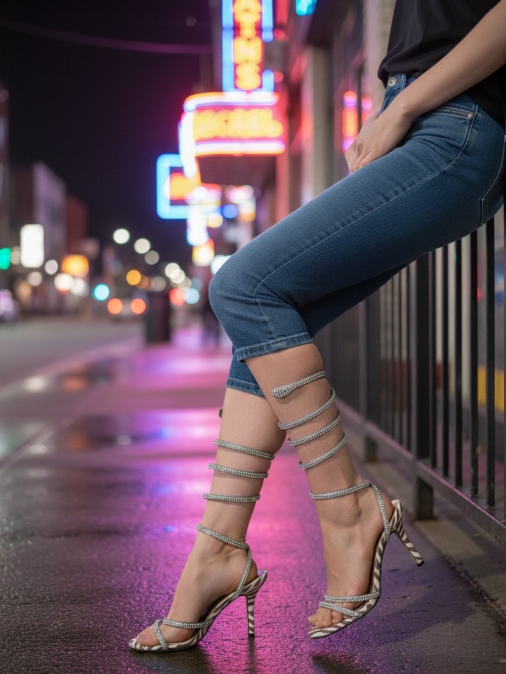 Strappy Rhinestone Wrap Silver Stiletto Heels